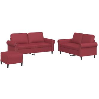 vidaXL Vidaxl - Juego De Sof&aacute;s Con Cojines 3 Piezas Cuero Sint&eacute;tico Rojo Tinto