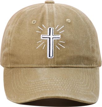 Generic Cross Hats for Men Women Religious Jesus Washed Distressed 2025 Christian Faith Soft Crown Vintage Cap Christian Gifts Summer Hats for Women