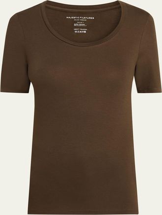 Majestic Filatures Elbow-Sleeve Scoop-Neck Shirt