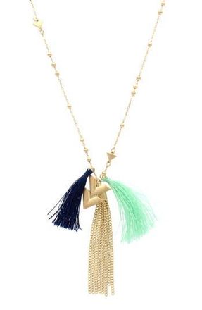 Olivia Welles Fara Tassel Pendant Necklace in Worn Gold /Multi at Nordstrom Rack