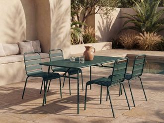 Vente-Unique Sala da pranzo da giardino un tavolo L.160 cm e 4 sedie impilabili in Metallo Verde abete - MIRMANDE di MYLIA