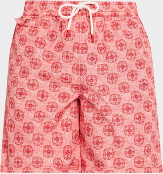 Kiton Men & apos;s Scratch-Print Medallion Swim Trunks
