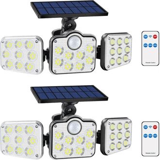 OEM Juego De 2 Focos Solares Para Exteriores, 138 Led, 2500 Lm - Resistencia Al Agua Ip65 - 3 Cabezales Ajustables - &Aacute;ngulo De Haz De 270&deg; - Mando A Dista
