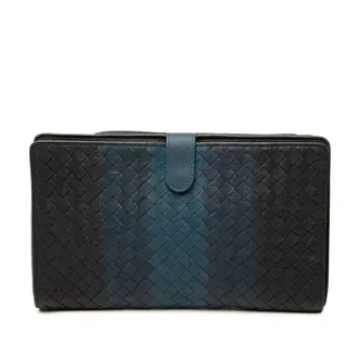 Bottega Veneta Black Navy Leather Clutch Bag (Pre-Owned)