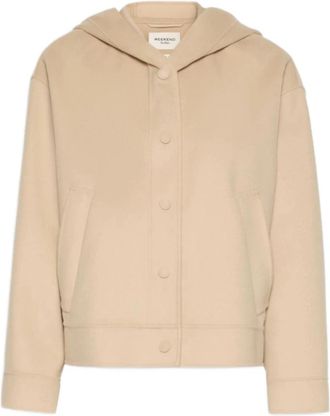 Max Mara Double Wool Hooded Jacket - Dames - Zomerjassen - Beige - L - Wol - Jassen