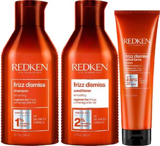 Redken Womens Frizz Dismiss Trio - Shampoo 300ml, Conditioner & Rebel Tame 250ml - Cream - One Size