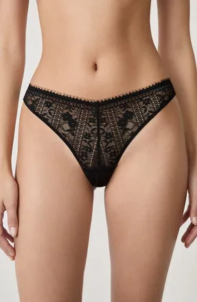 Etam Aura Lace Tanga Thong in Black at Nordstrom, Size Medium