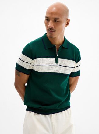 Le 31 Mens Perforated colour block Polo Shirt