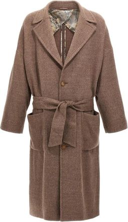 Etro Enkelrijige Wollen Jas - Heren - Jas met riem - Beige - S - Wol - Jassen