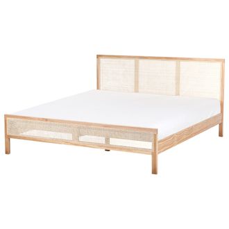 Beliani Cama Con Somier Moderna Cabecero Con Trenza Vienesa Madera De Pino Marr&oacute;n Claro 180 X 200 Cm Salernas