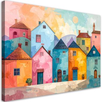 Feeby Cuadro Sobre Lienzo, Ciudad Abstracta De Colores, 100x70
