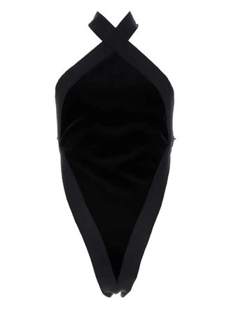 Saint Laurent cross-neck velvet bodysuit - Black