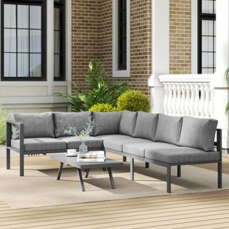 OUTSUNNY Patio Furniture Set Adjustable Backrest L-Shaped Dark Grey