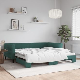 vidaXL Sof&aacute; Cama Nido Terciopelo Verde Oscuro 100x200 Cm Vidaxl