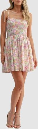 Lush Tie Shoulder Smocked Minidress in Pink Multi at Nordstrom Rack, Size X-Large