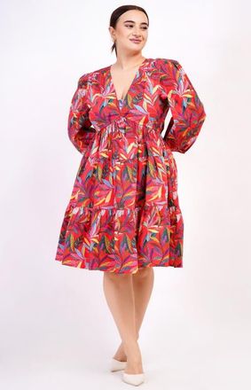 Leota Zariah Empire Waist Mini Dress in Palm Foliage Poppy Red at Nordstrom, Size 2X