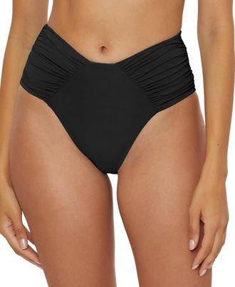 BECCA by Rebecca Virtue Womens Becca Ruched Bikini Bottom Black Nylon Stretch High-Waist GBO1352