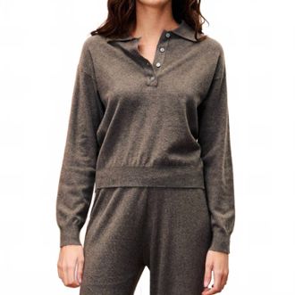 FRNCH Long Sleeve Polo Sweater In Taupe