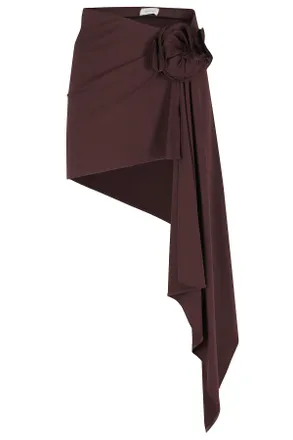 Magda Butrym Bordeaux Draped Swim Floral Polyamide-Blend Mini Skirt