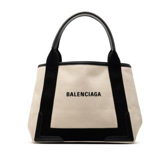 Balenciaga White Canvas Leather Handbag Tote Bag (Pre-Owned)