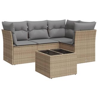 vidaXL Vidaxl - Set Divano Da Giardino 5 Pz Con Cuscini Beige In Polyrattan