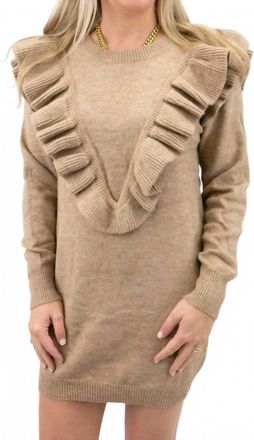 Entro Ruffle Mini Sweater Dress In Oatmeal