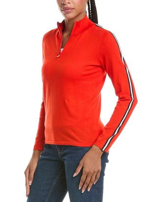 N.Peal N. PEAL Stripe Sleeve Half Zip Cashmere-Blend Pullover
