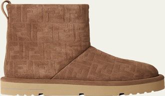 Fendi Mens Afterski Suede & Shearling Ankle Boots