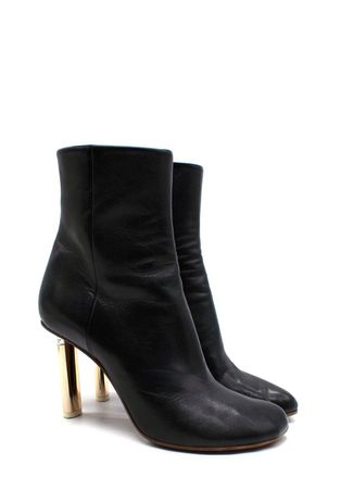 VETEMENTS Black Leather Ankle Boots with Gold Tone Heel Size 40