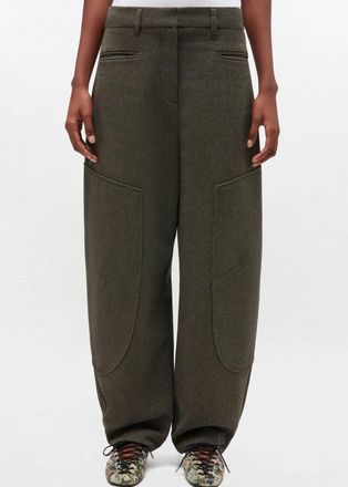 Ganni Mouline Suiting Curved Pants In Forestnight