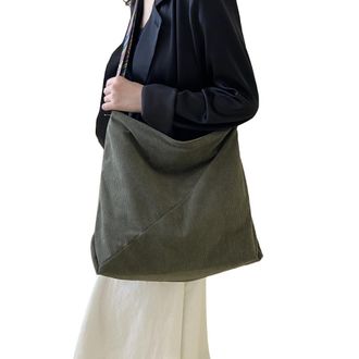 Generic Womens Fashion Corduroy Shoulder Bag Retro Simple Adjustable Wide Strap Large Capacity Zipper Crossbody Bag for Shopping Office Travel