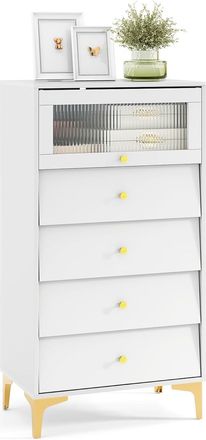 Costway Cassettiera Camera Da Letto Con 4 Cassetti, Comodino Salvaspazio Con Scomparto Con Vetrina Ribaltabile, Mobile Per Soggiorno Ingeresso E Studio, 60 X 