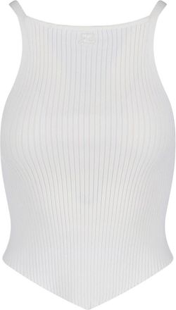 Courr&egrave;ges Ribbed White Tank Top with Pointed Hem