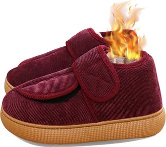 Generic Slipper for Women Men Warm Fur Lining Non-Slip Soles Winter Snow Booties with Adjustable Straps for Indoor/Outdoor Warmth for Elderly Swollen Feet Wom