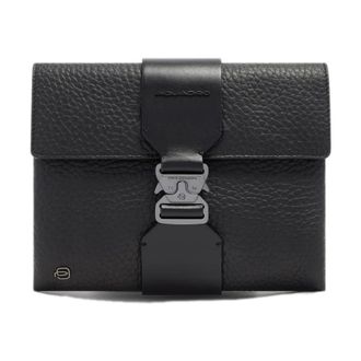 Piquadro Tassen, Heren, Zwart, ONE Size, Leer, Leren Clutch met Rauwgesneden Randen