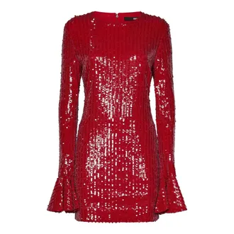 Rotate Rotate Birger Christensen - Rode Jurk met Wijde Mouwen en R Logo - Dames - Jurken - Rood - Maat: S Poliester