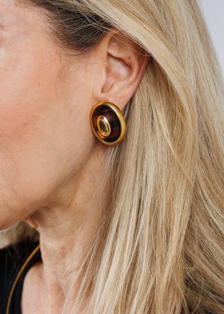 Ben-Amun Womens Oval Tortoise Clip Earrings In Gold