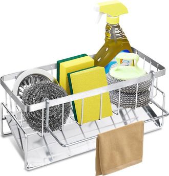 OEM Organizador De Fregadero De Cocina De Acero Inoxidable Plateado Con Tendedero, Organizador De Fregadero De Cocina, Cesta Para Platos Para Accesorios D