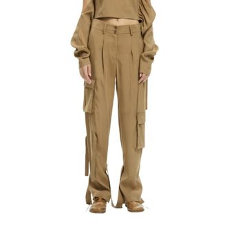 Malloni Straight Trousers, female, Brown, Size: XS Pantaloni cargo con tasche applicate MLO