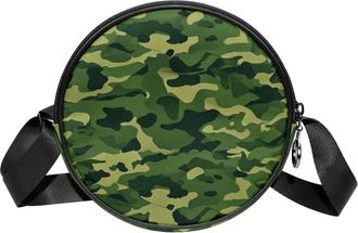 Generic Circle Crossbody Bag for Women, Camouflage Small Sling Bag Daypack with Zipper Adjustable Shoulder Straps Casual Ladies Girls Round Purse