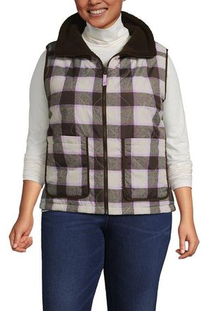Lands End High Pile Fleece Reversible Mixed Media Vest in Rich Coffee/brown Check at Nordstrom, Size 1 X