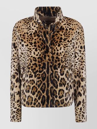 Max Mara leopard velvet high collar jacket