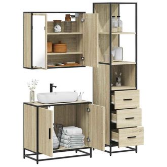 Berkfield Home 3 Piece Bathroom Furniture Set Sonoma Oak Engineered Wood in Brown