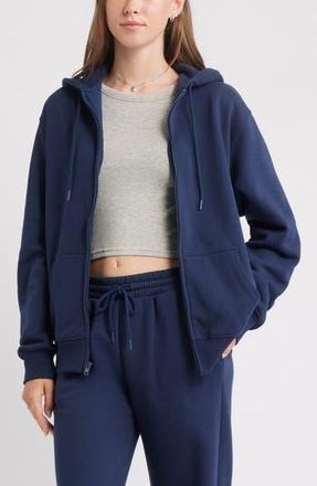 BP. Oversize Zip Fleece Hoodie in Navy Iris at Nordstrom Rack, Size Small