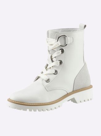 Heine Schn&uuml;rstiefelette HEINE, Damen, Gr. 37, weiss (wei&szlig;), Glattleder, Leder, Rindsleder, Veloursleder, Schuhe Schn&uuml;rstiefelette