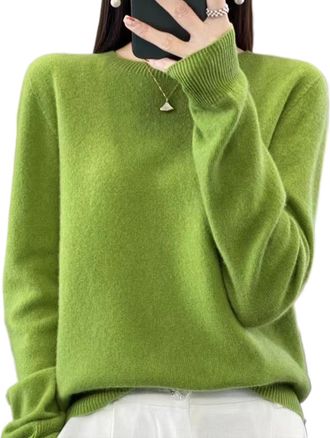 Generic Cashmere Sweaters for Women Women Solid Color Sweater Slim Fit Casual Long Sleeve Sweaters Warm Soft Pullover Jumper (Green 1,XXL)