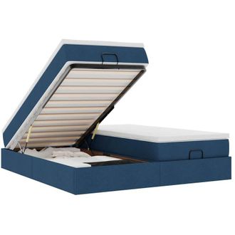 vidaXL Estructura De Cama Otomana Con Colchones Tela Azul 160x200 Cm Vidaxl