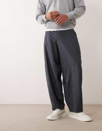 Asos Pantaloni eleganti bombati blu scuro effetto denim con cintura