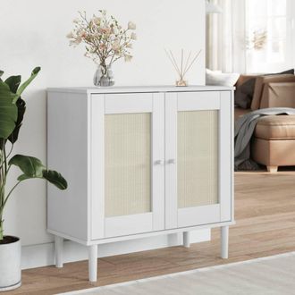 Berkfield Home Sideboard SENJA Rattan Look White 80x35x80 cm Solid Wood Pine | Size: 80 x 35 x 80 cm
