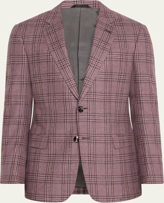 Giorgio Armani Mens Wool-Cashmere Plaid Sport Coat